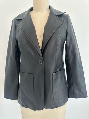 Topshop Black Faux Leather Single-Button Blazer